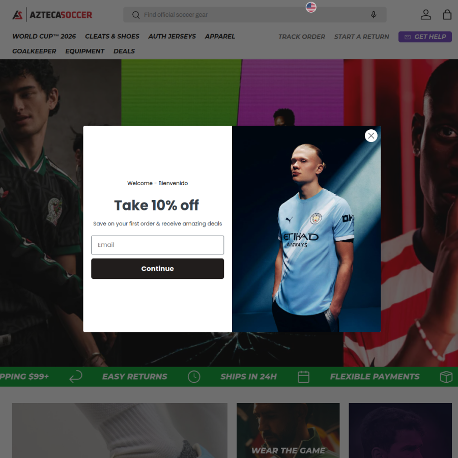 aztecasoccer.com homepage screenshot