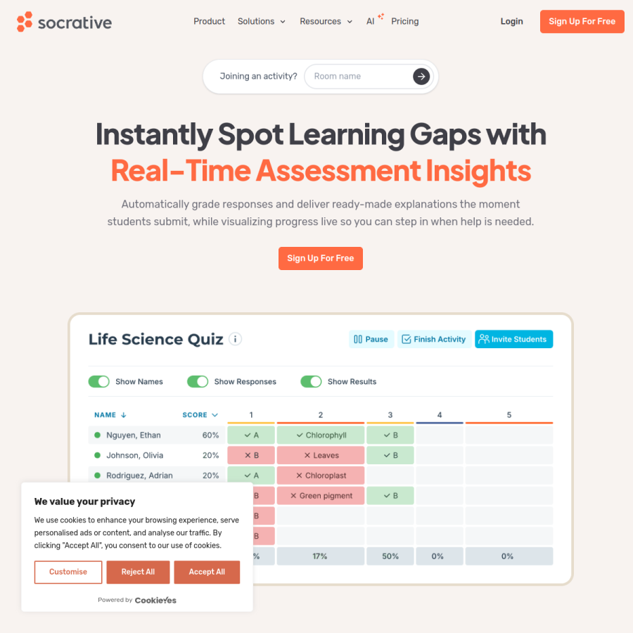 b.socrative.com homepage screenshot