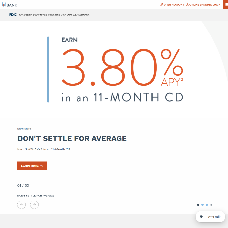 b1bank.com homepage screenshot