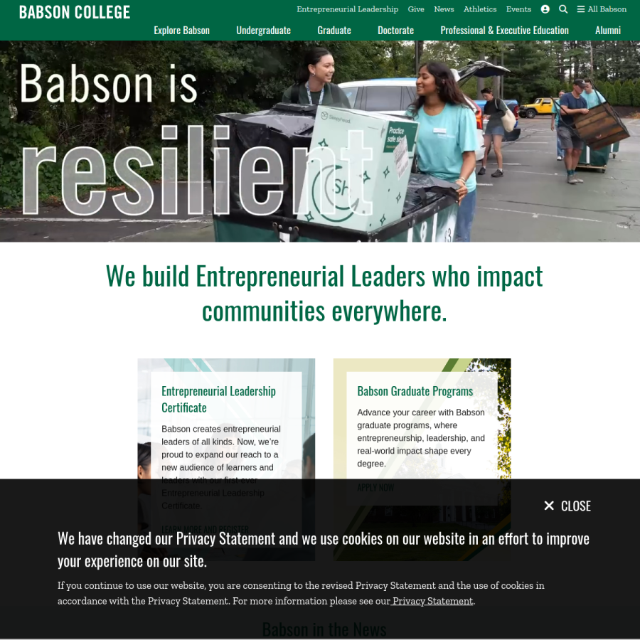 babson.edu homepage screenshot