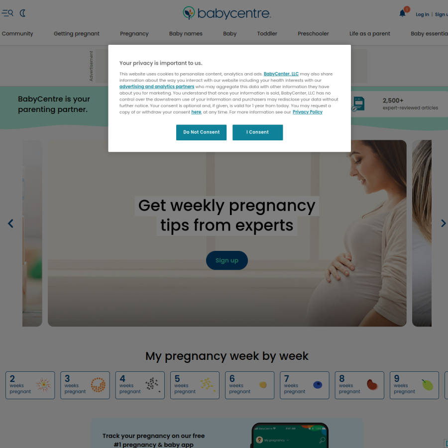 babycentre.co.uk homepage screenshot