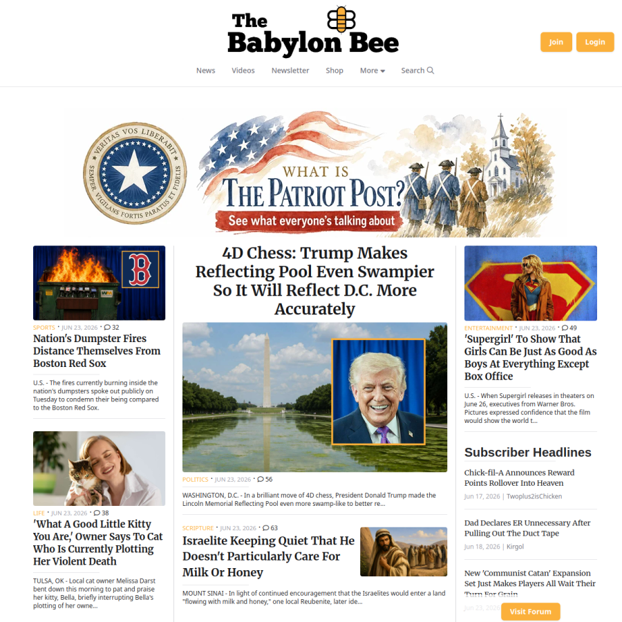 babylonbee.com homepage screenshot