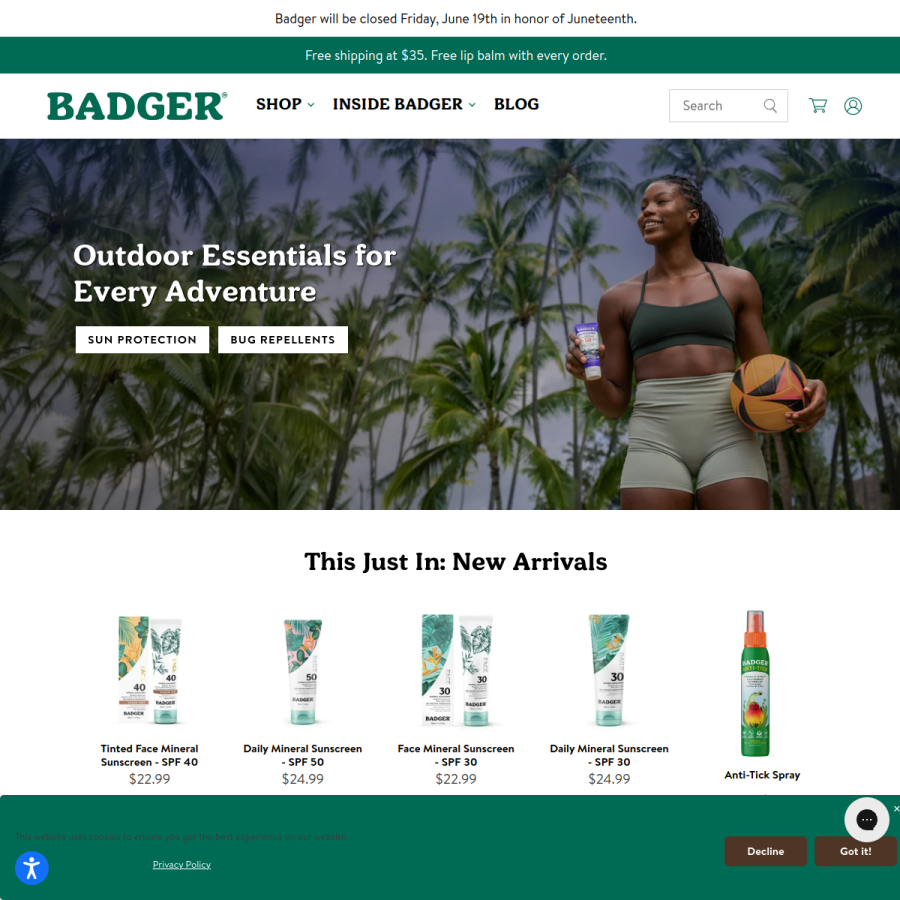 badgerbalm.com homepage screenshot