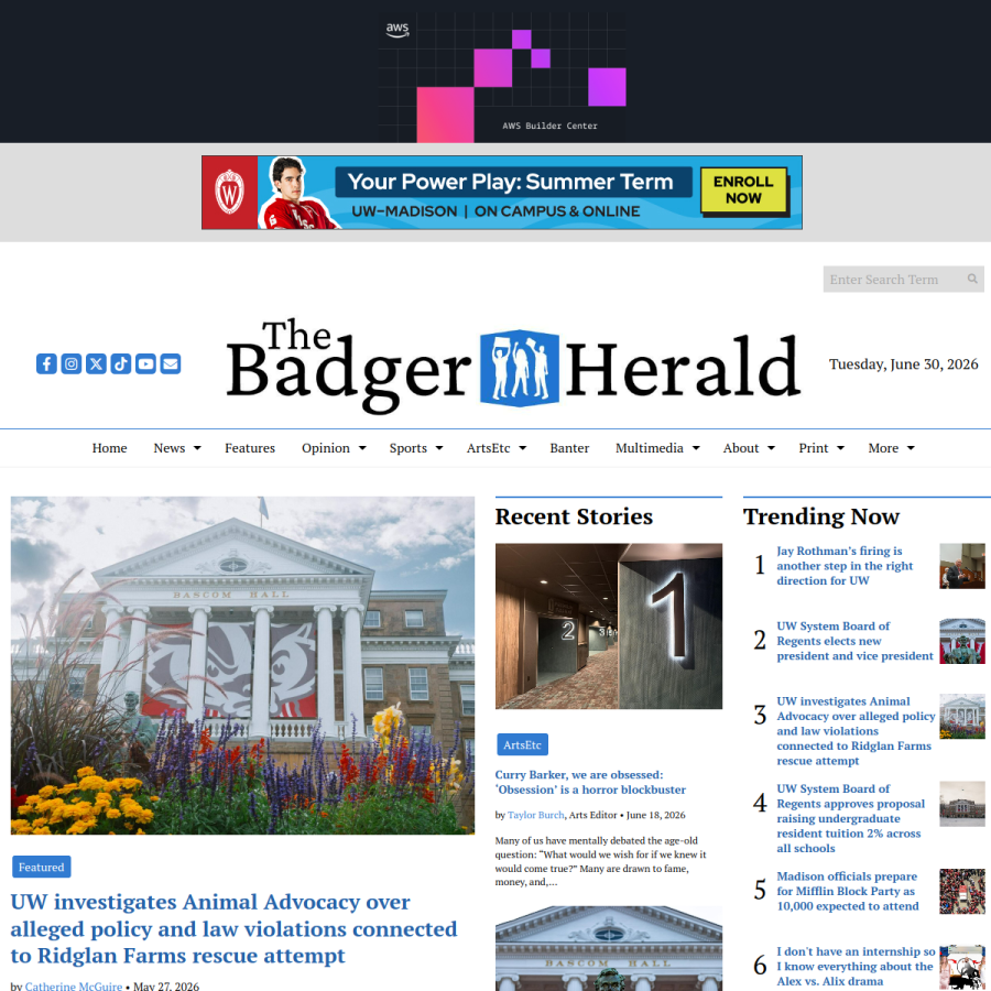 badgerherald.com homepage screenshot