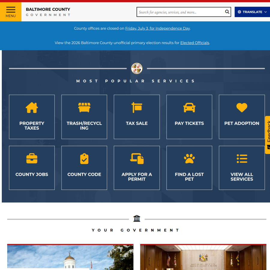 baltimorecountymd.gov homepage screenshot