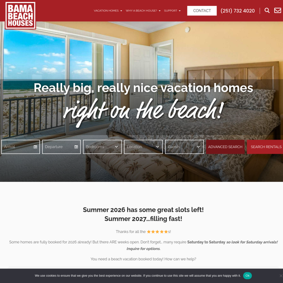 bamabeachhouses.com homepage screenshot