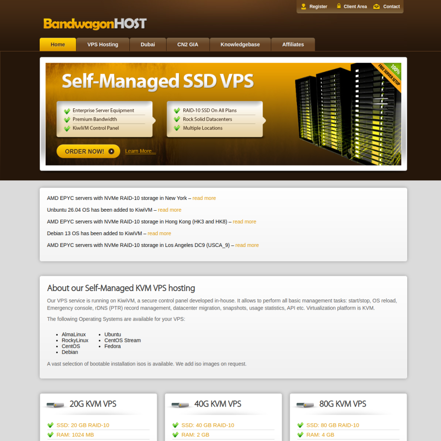 bandwagonhost.com homepage screenshot