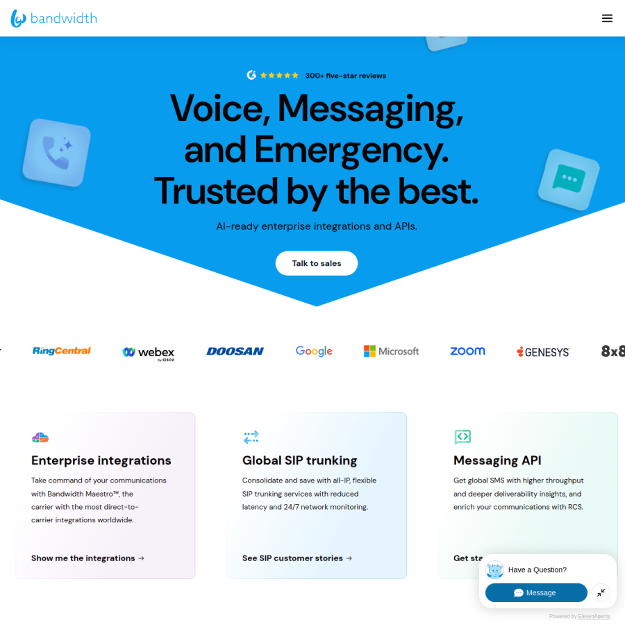 bandwidth.com homepage screenshot