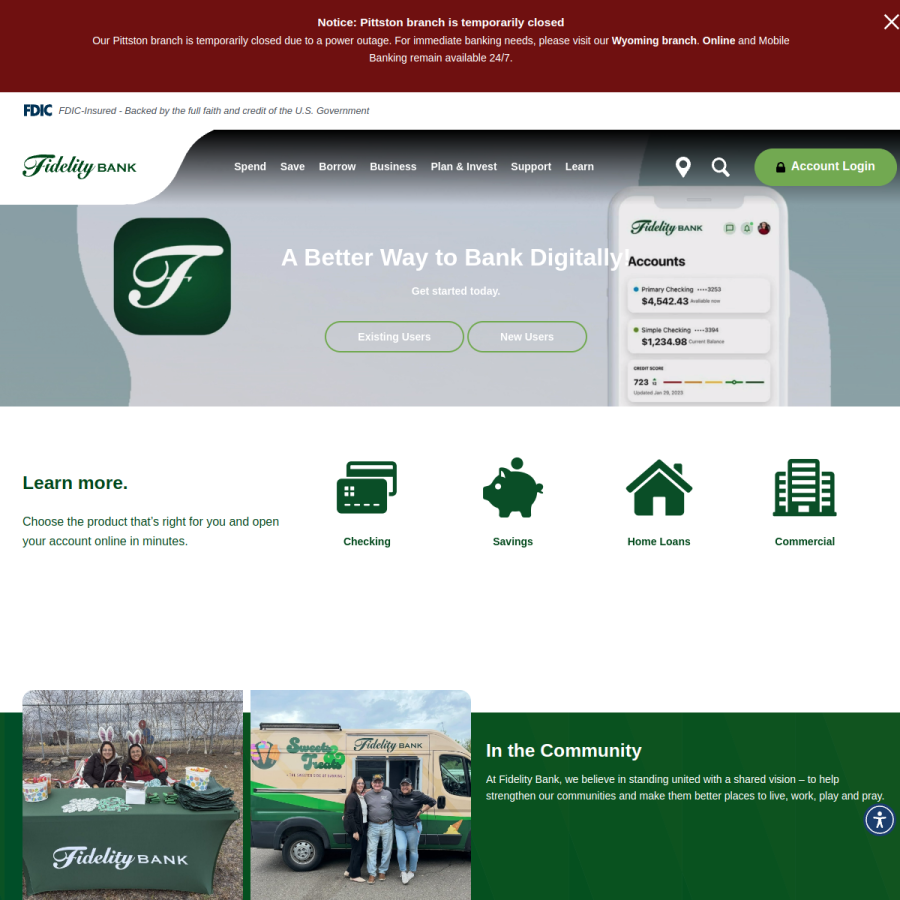 bankatfidelity.com homepage screenshot