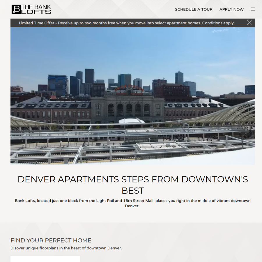bankloftsapartments.com homepage screenshot