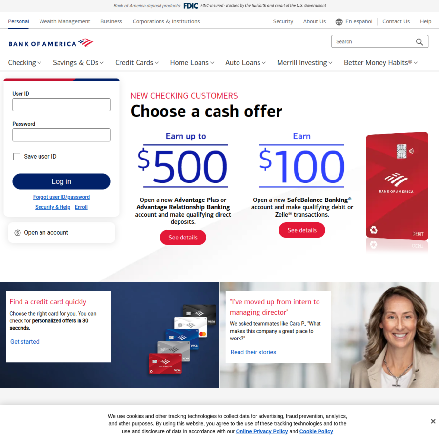 bankofamerica.com homepage screenshot