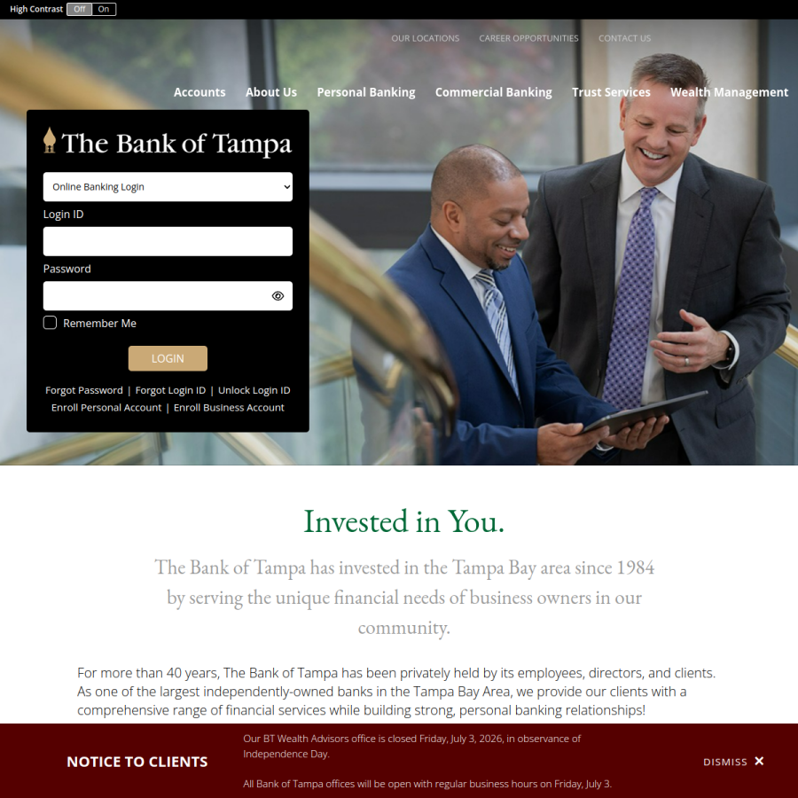 bankoftampa.com homepage screenshot