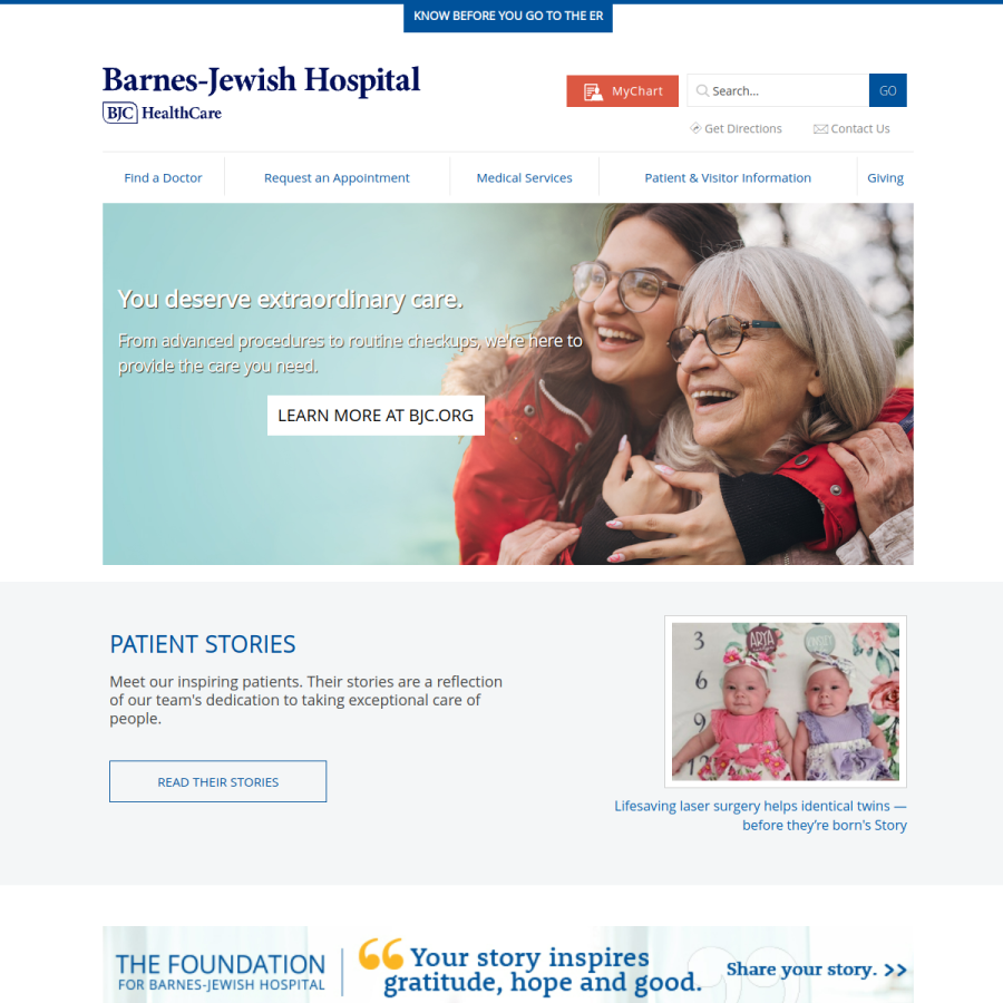 barnesjewish.org homepage screenshot
