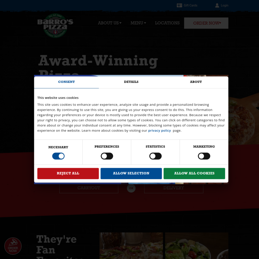 barrospizza.com homepage screenshot