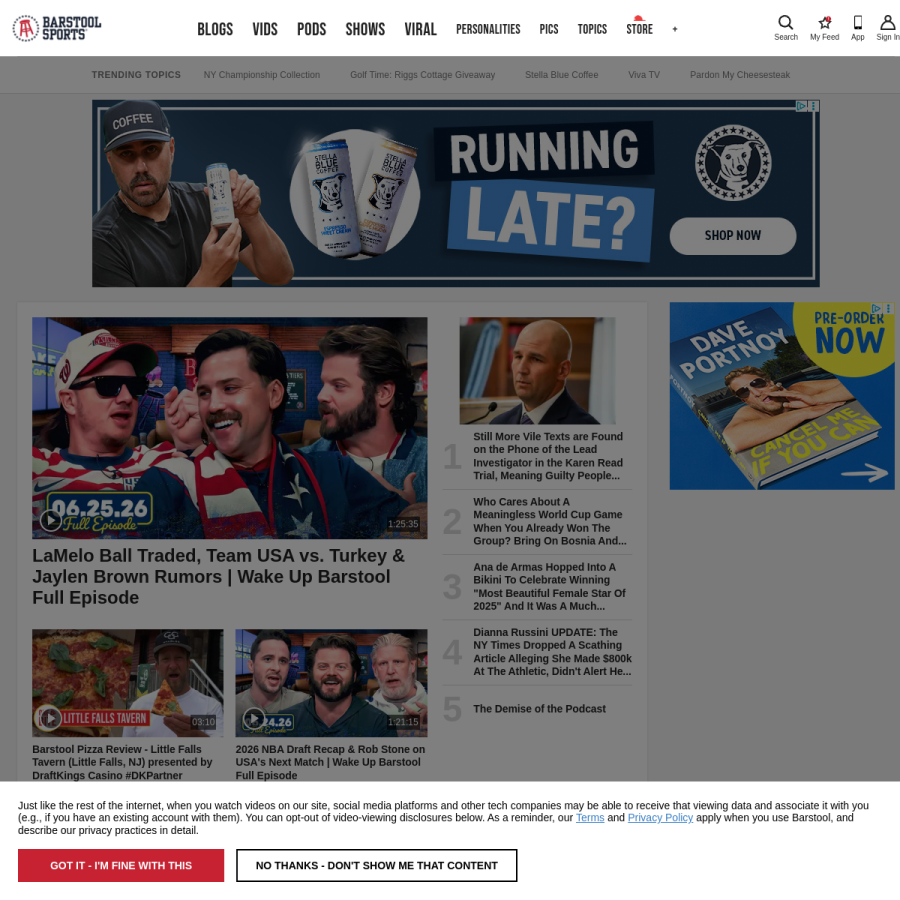 barstoolsports.com homepage screenshot