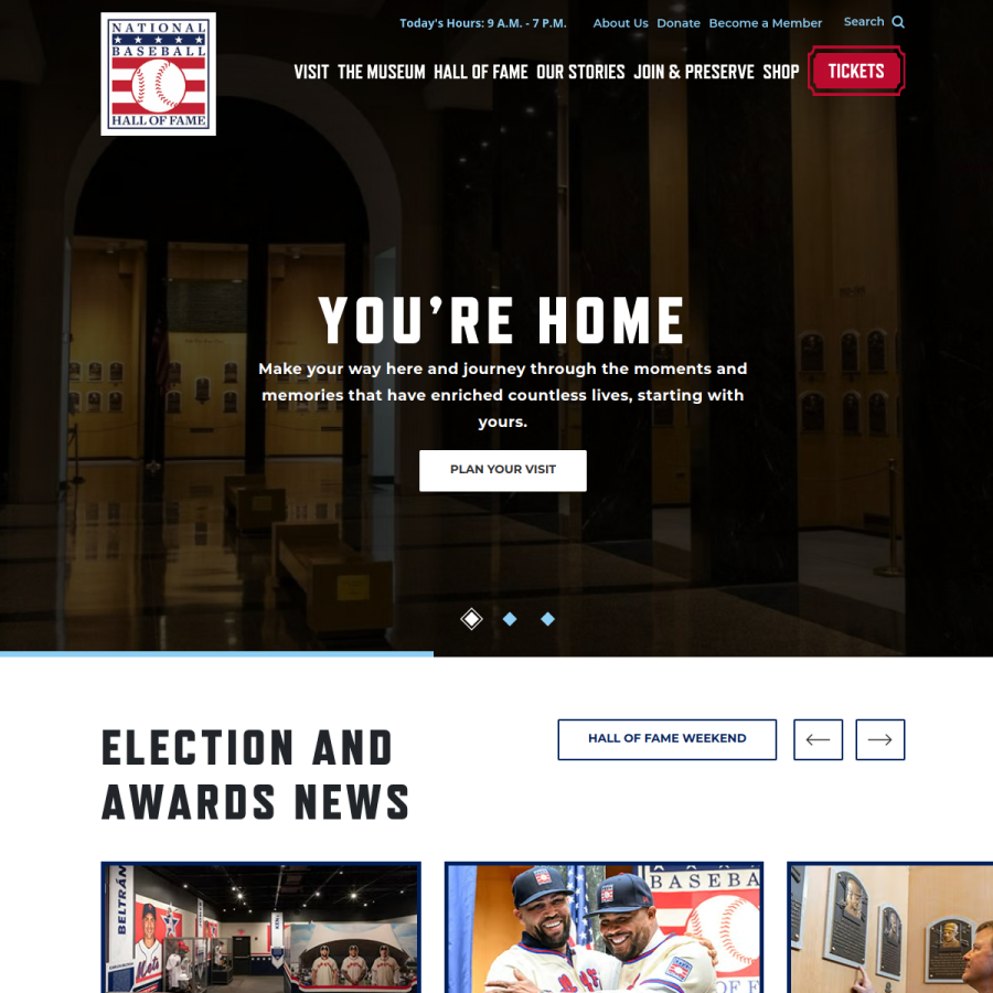 baseballhall.org homepage screenshot