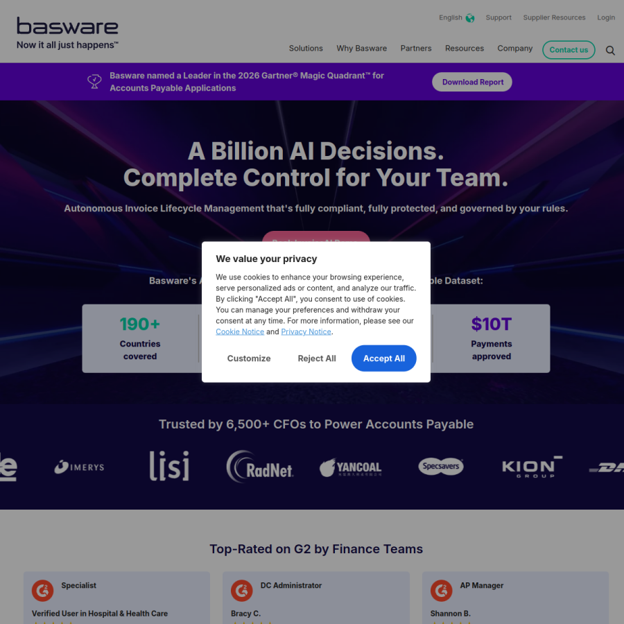 basware.com homepage screenshot