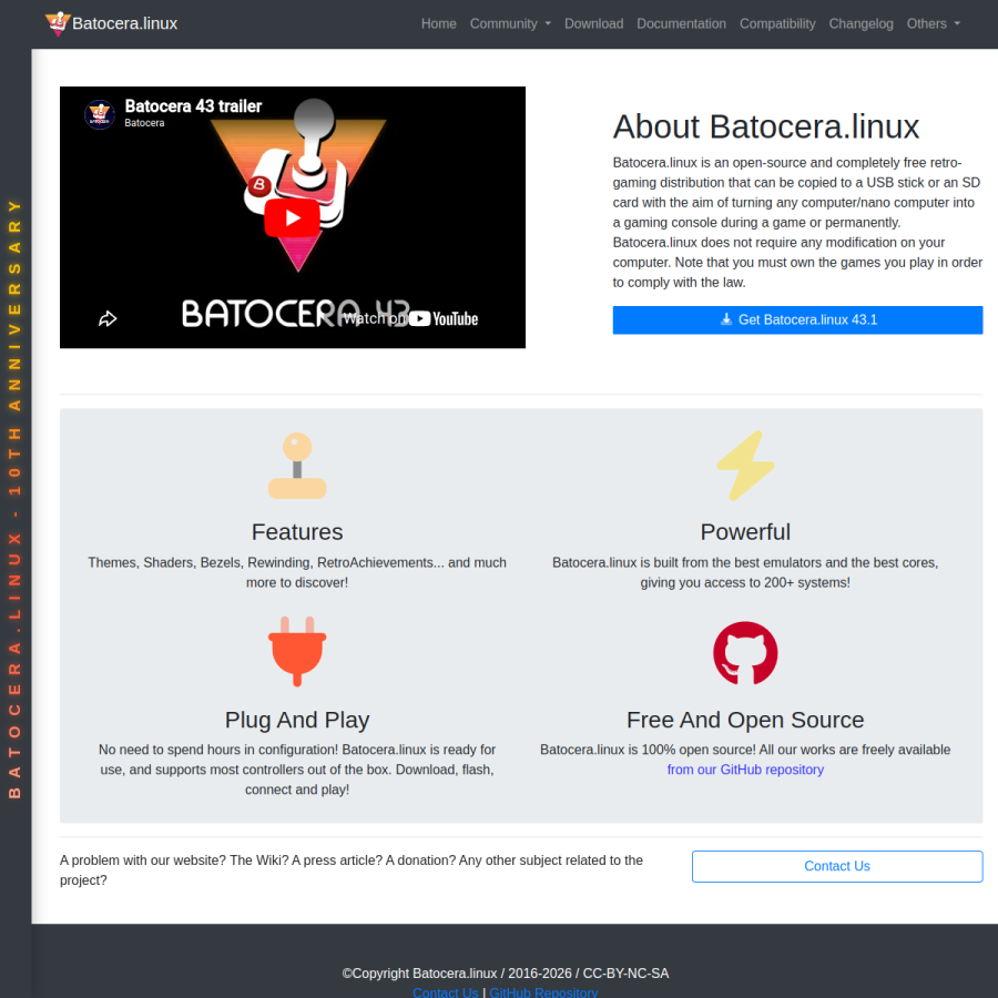 batocera.org homepage screenshot
