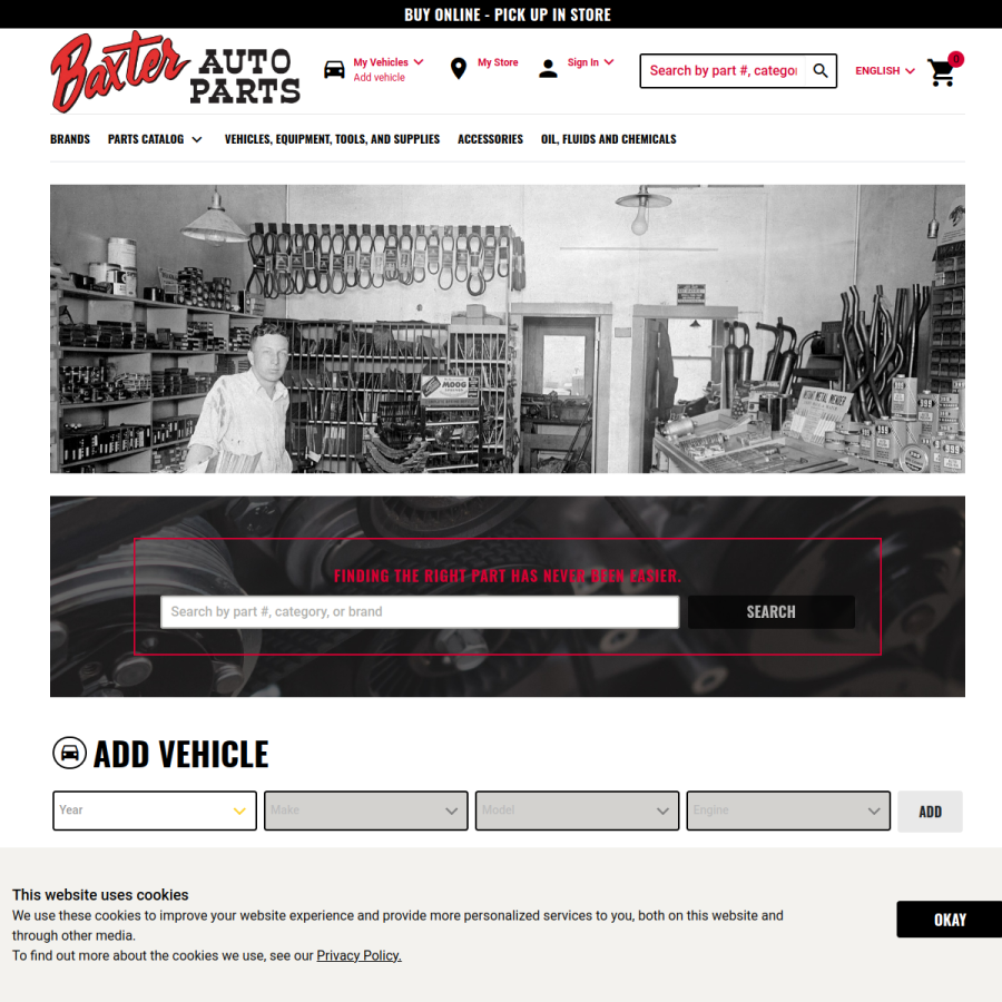 baxterautoparts.com homepage screenshot