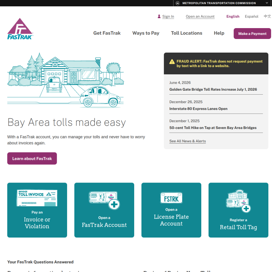 bayareafastrak.org homepage screenshot