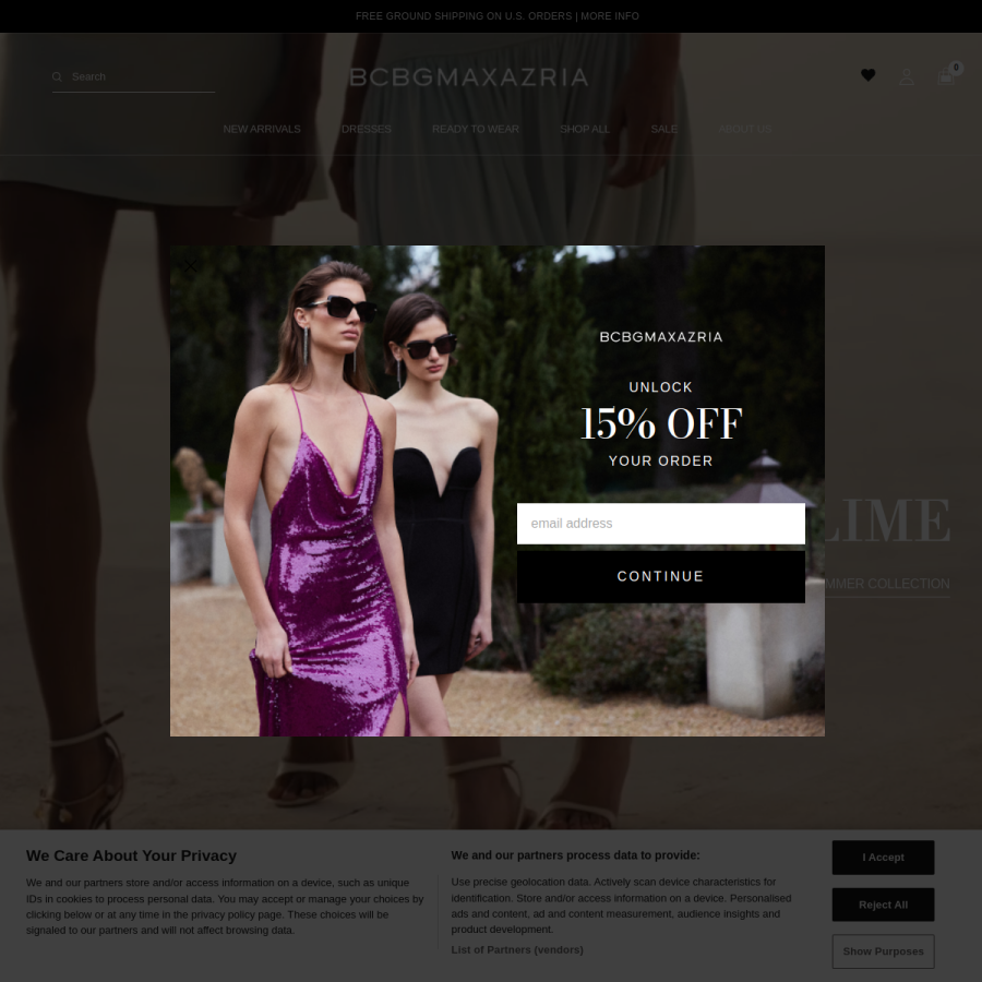 bcbg.com homepage screenshot