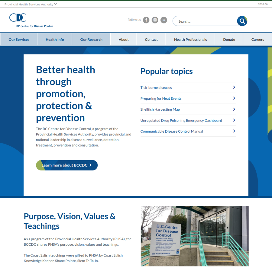 bccdc.ca homepage screenshot