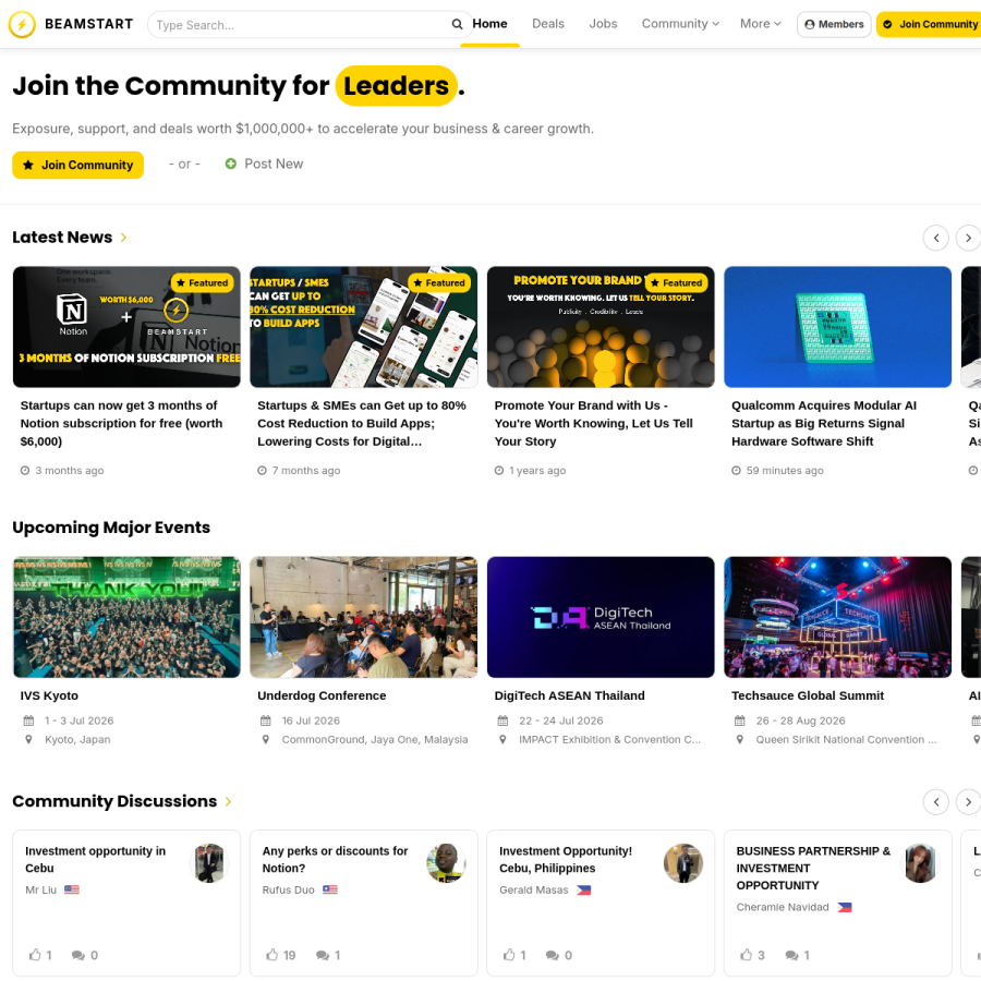 beamstart.com homepage screenshot