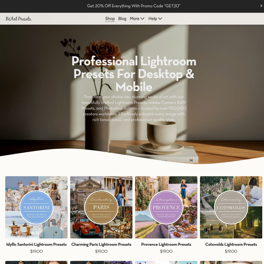 beart-presets.com homepage screenshot