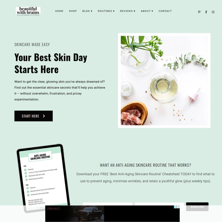 beautifulwithbrains.com homepage screenshot
