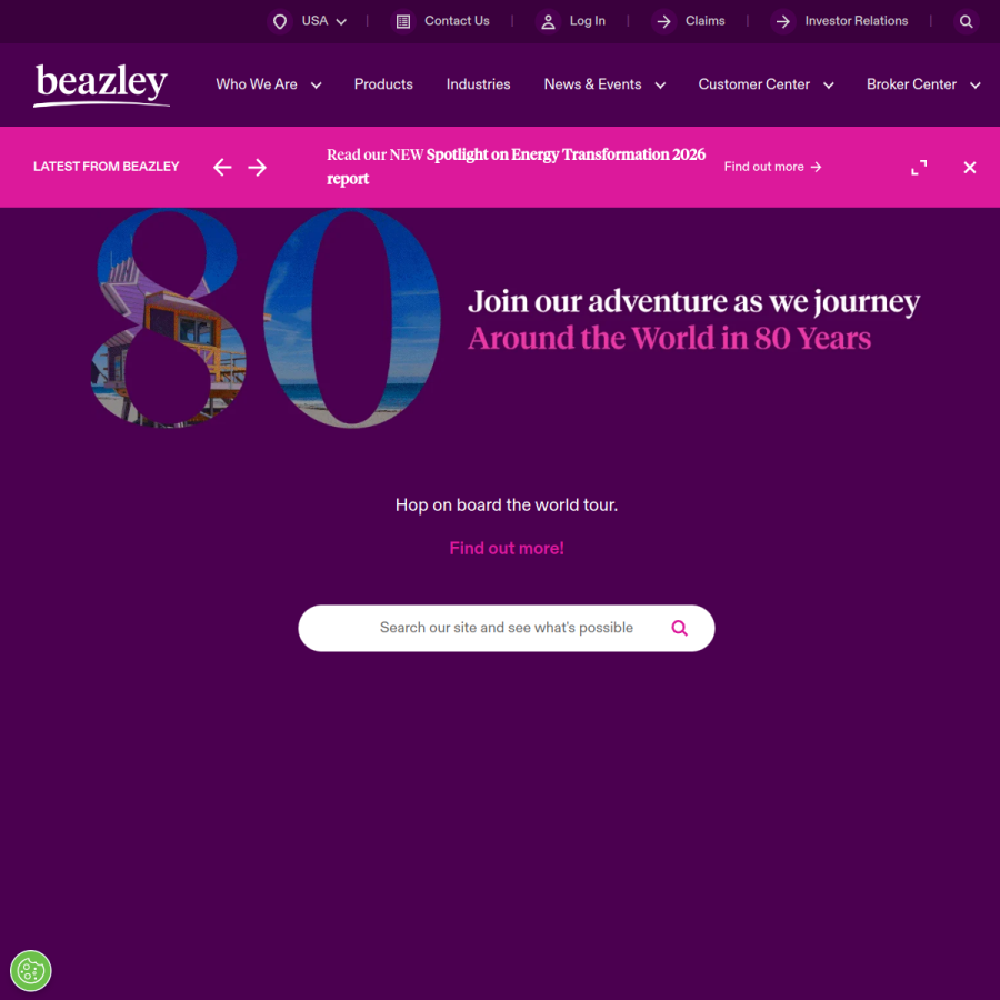 beazley.com homepage screenshot