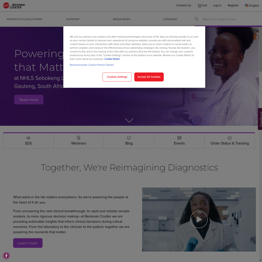 beckmancoulter.com homepage screenshot