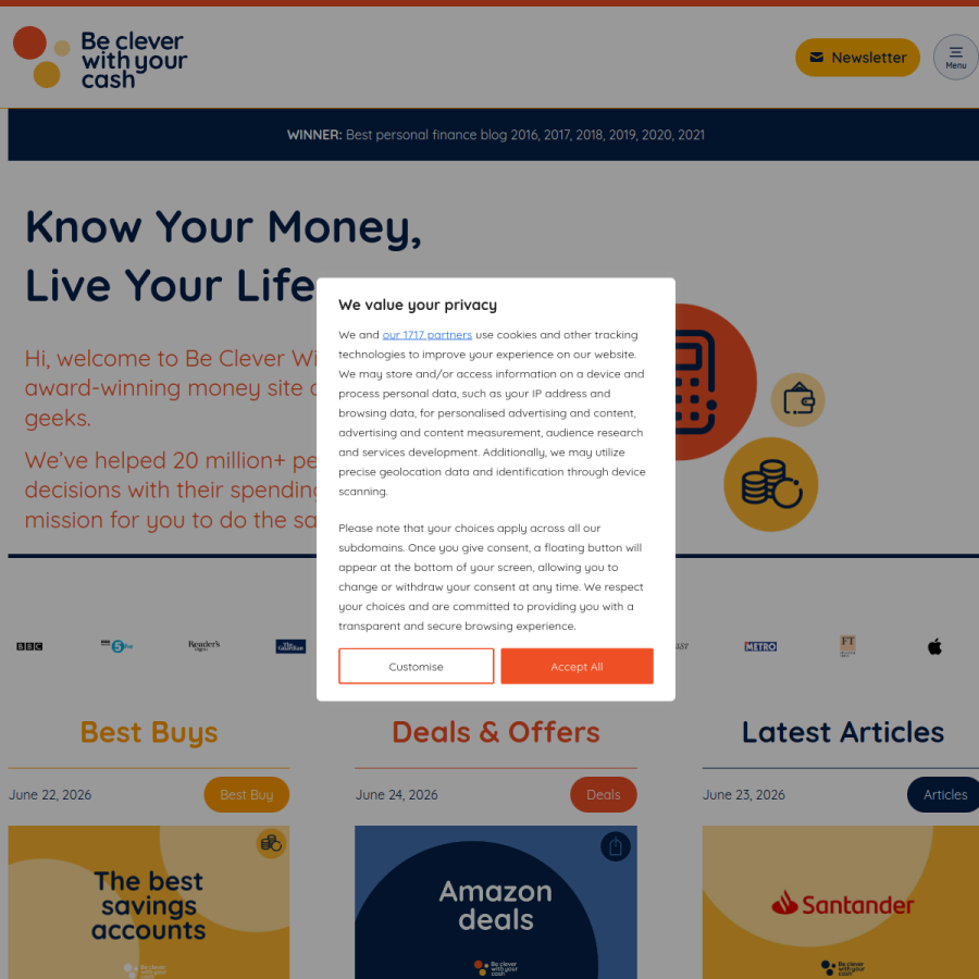 becleverwithyourcash.com homepage screenshot