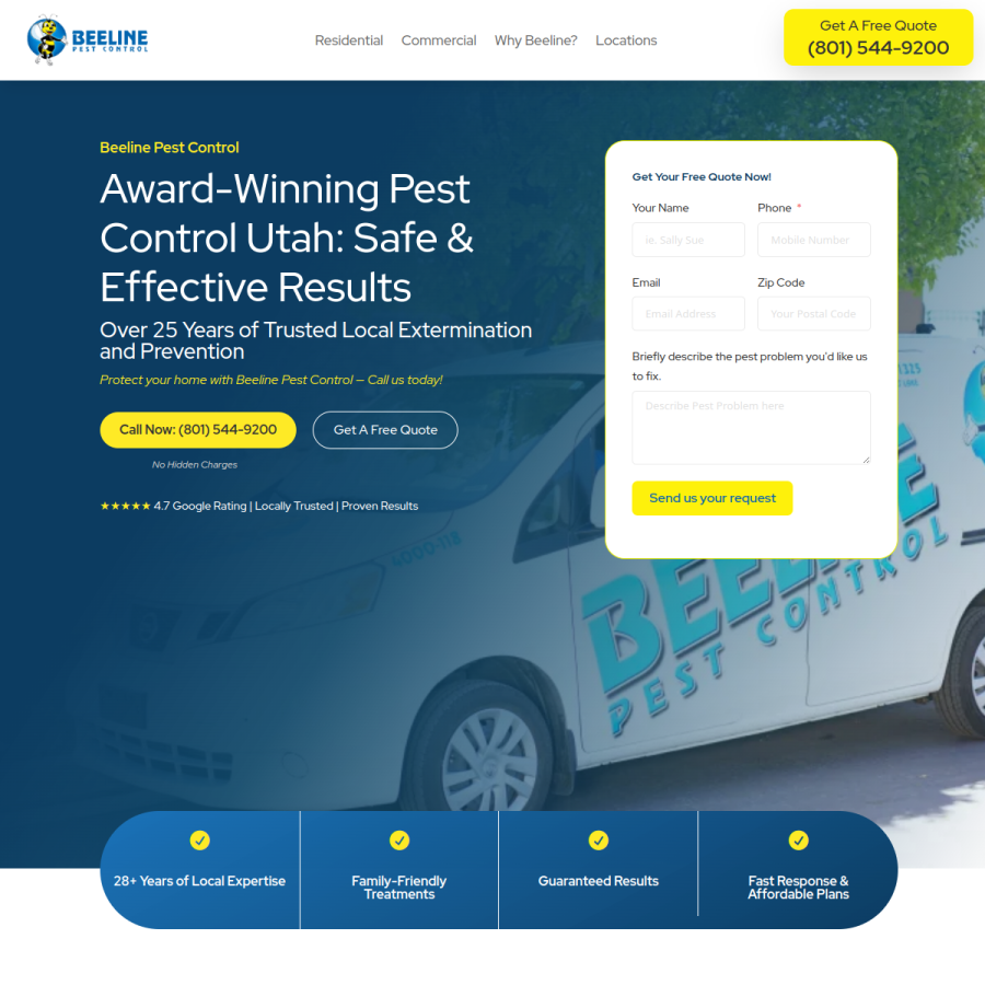 beelinepestcontrol.com homepage screenshot