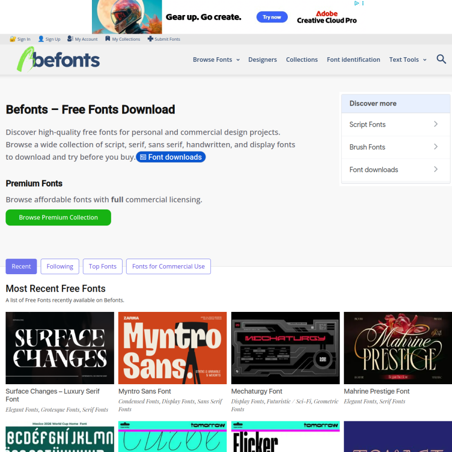 befonts.com homepage screenshot