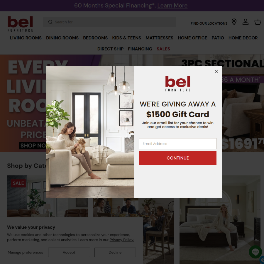 belfurniture.com homepage screenshot