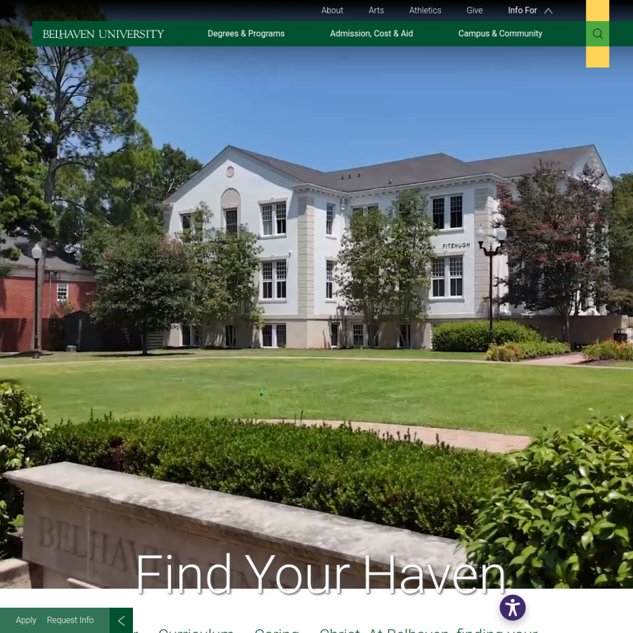 belhaven.edu homepage screenshot