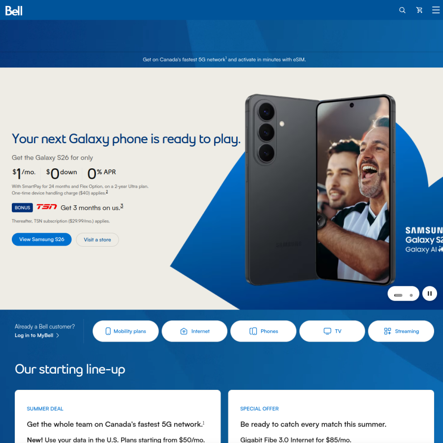 bell.ca homepage screenshot