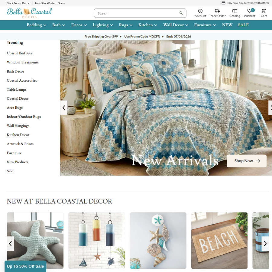 bellacoastaldecor.com homepage screenshot