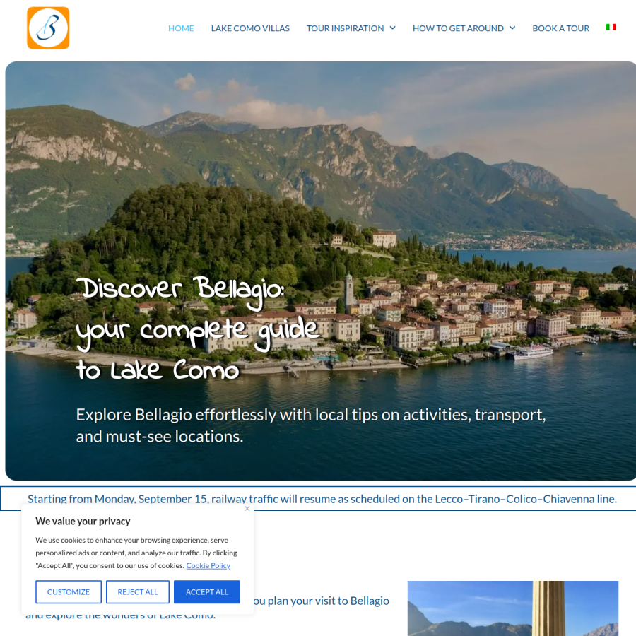 bellagiotravelguide.com homepage screenshot