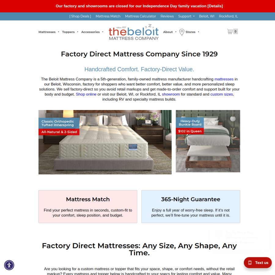 beloitmattress.com homepage screenshot