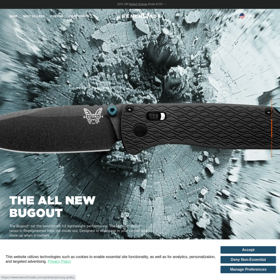 benchmade.com homepage screenshot