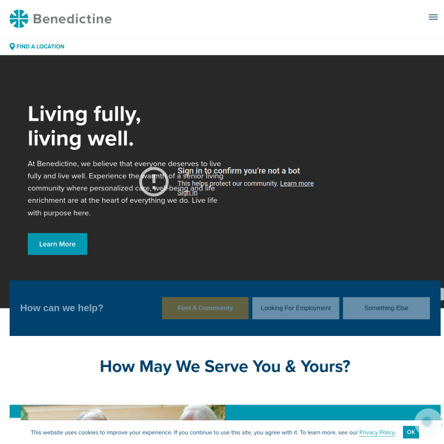 benedictineliving.org homepage screenshot