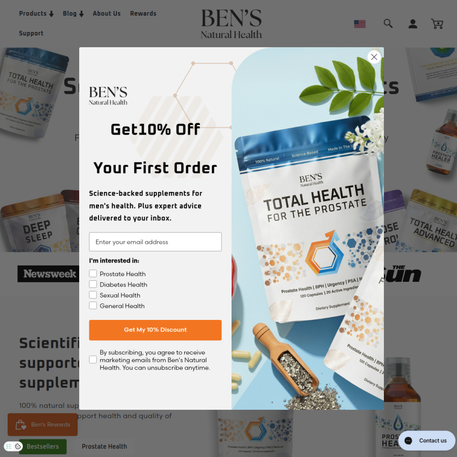 bensnaturalhealth.com homepage screenshot