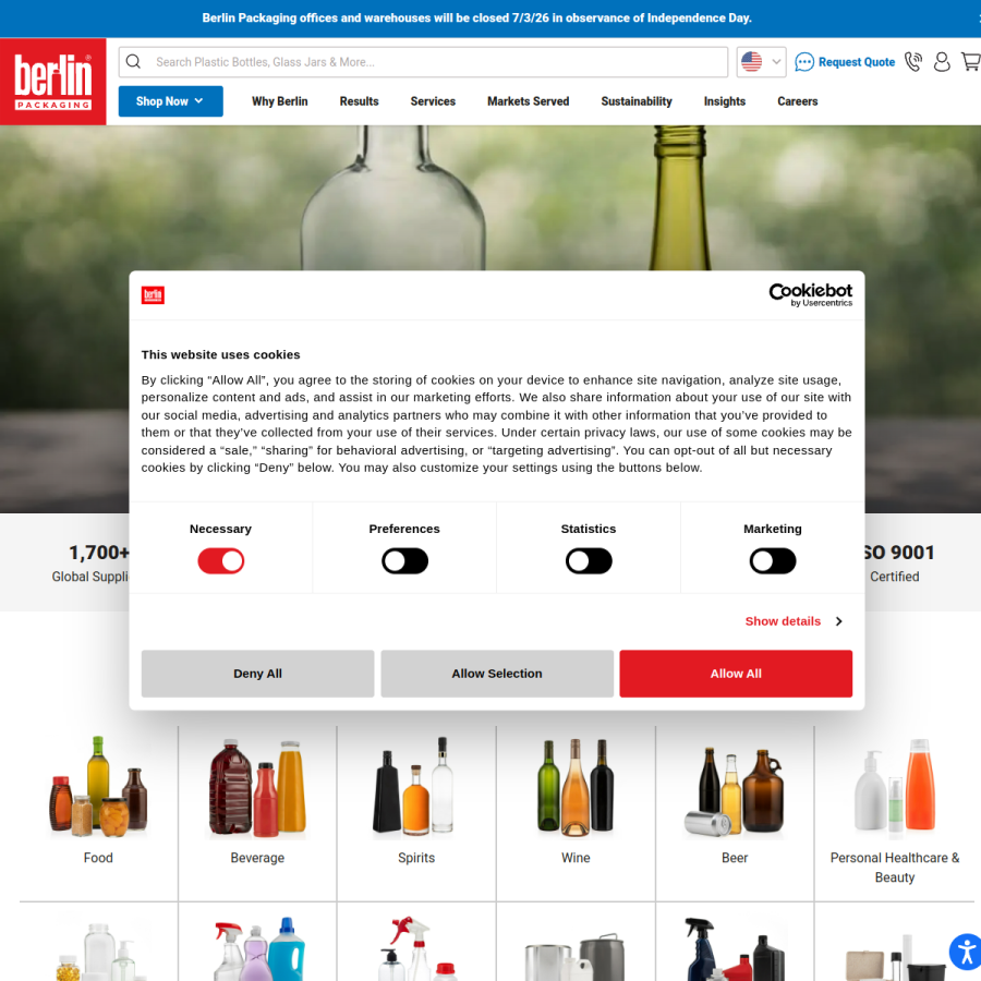 berlinpackaging.com homepage screenshot