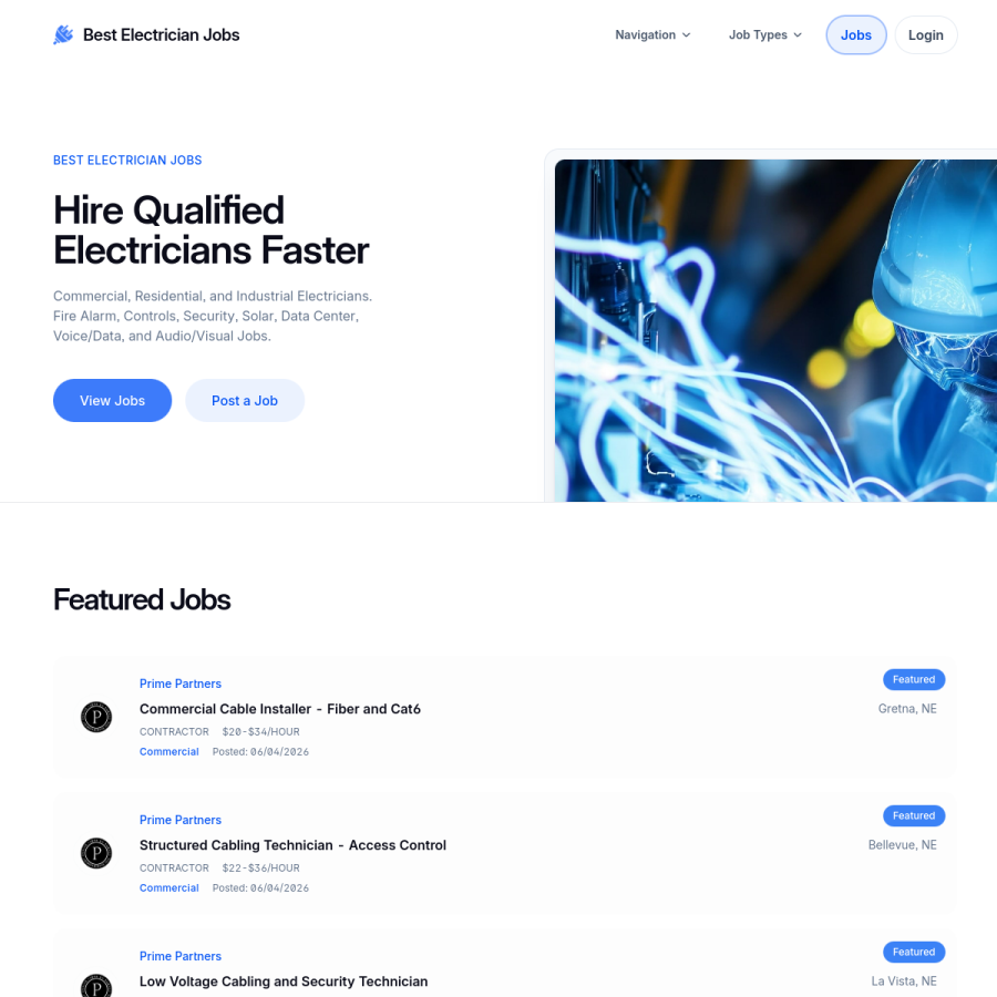 bestelectricianjobs.com homepage screenshot