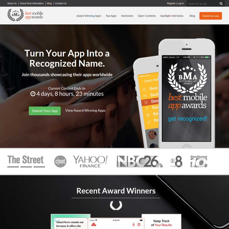 bestmobileappawards.com homepage screenshot
