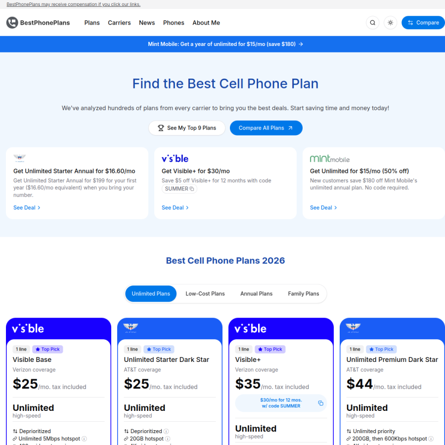 bestphoneplans.net homepage screenshot