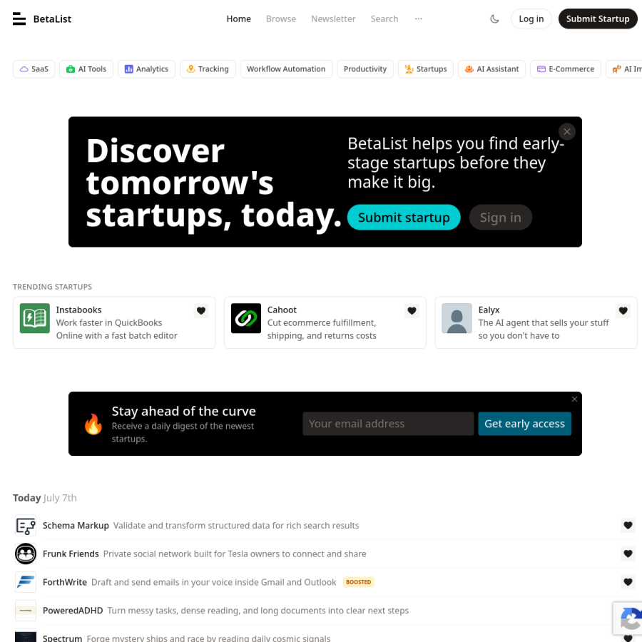 betalist.com homepage screenshot