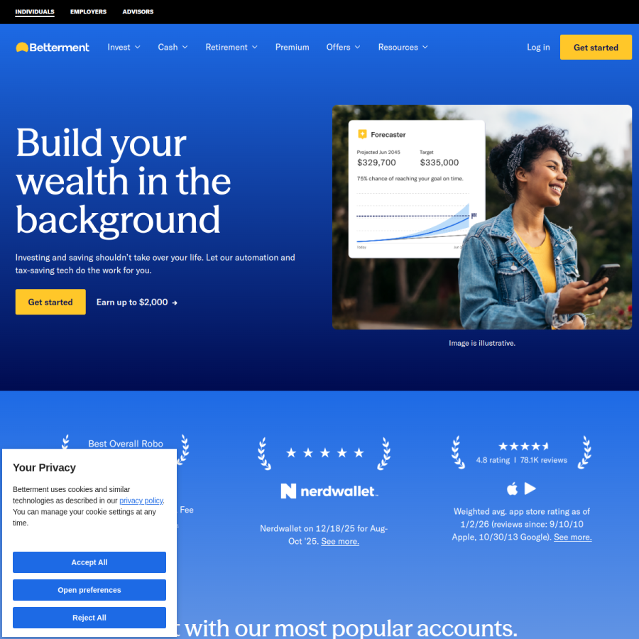 betterment.com homepage screenshot