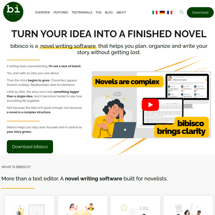 bibisco.com homepage screenshot